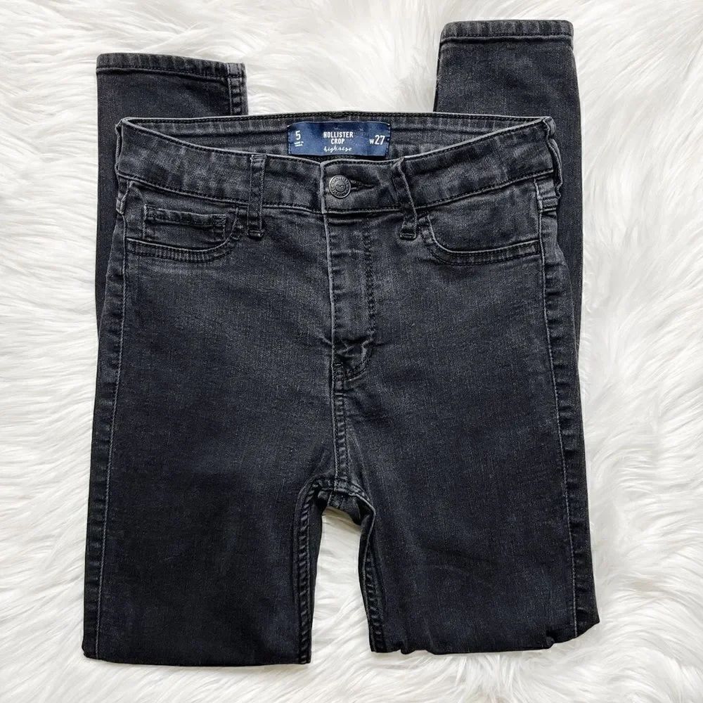 Hollister Distressed Crop High Rise Skinny Jeans Black Size 5